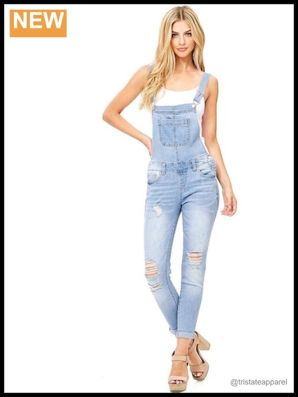 Skinny Leg Ankle Length Denim Overalls Adjustable Buckle Strap Bib